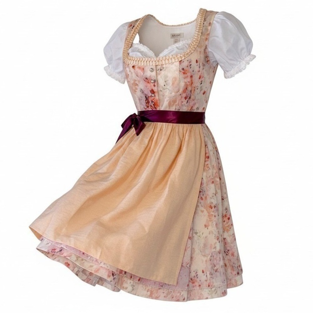 Large Dirndl Dress German Austrian Oktoberfest Party Lace Floral Peach Pink Red